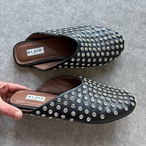 $1,120 Alaïa black lambskin crystal-embellished mules